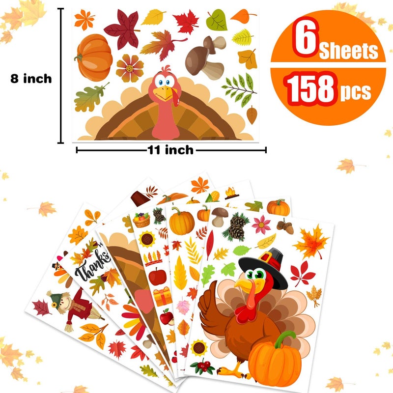 Funnlot Fall Window Clings 158PCS Thanksgiving Window Clings for Glass Windows Fall Decor for Offices Turkey Home School Office - Image 2